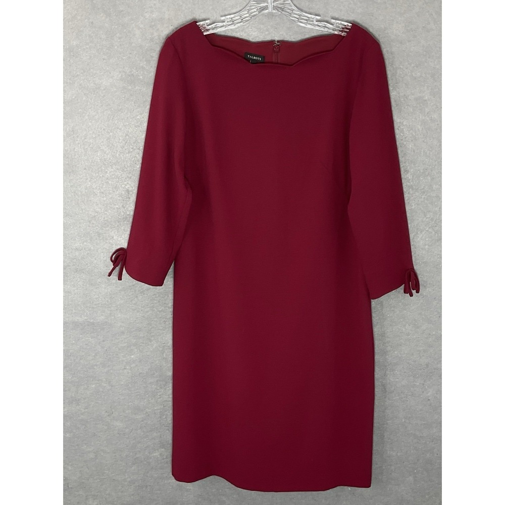 Talbots Dress Womens Sz 6 Red 3/4 Sleeve Bow Sheath Flattering Feminine Career‎